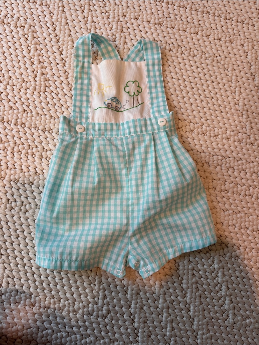 Petit Ami Kids Aqua Gingham embroidered romper